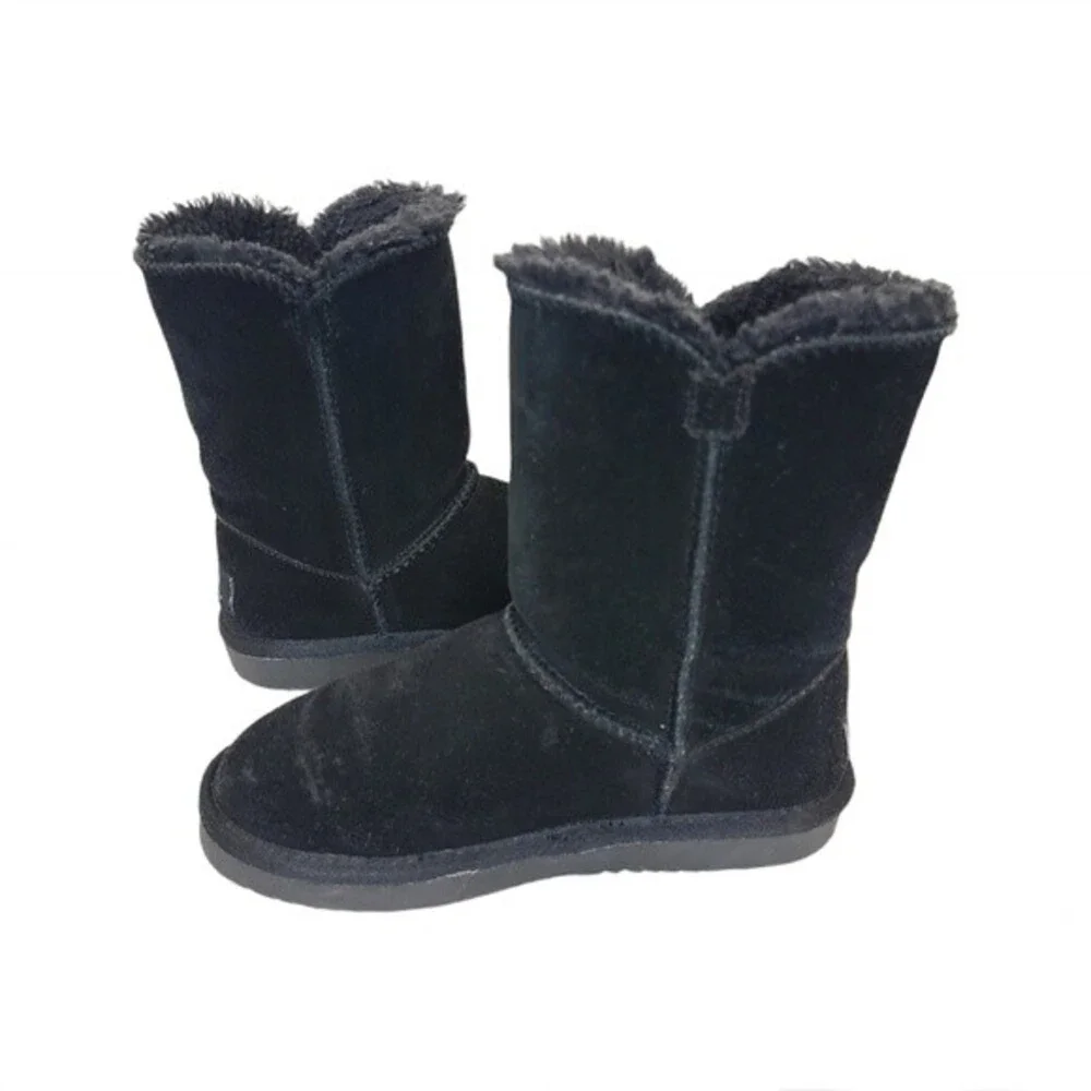 Dream Paris Sheepskin Fur Kids PomPom Black Boots 1Y